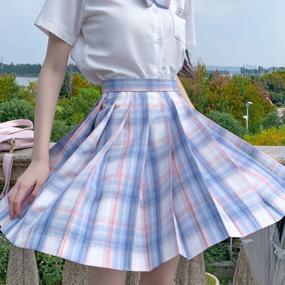Pastel Blue JK Schoolgirl Uniform Skirt + Bowtie